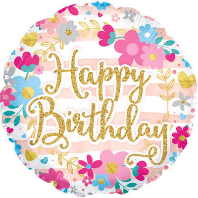 18” Happy Birthday Glitter Font Foil Balloon