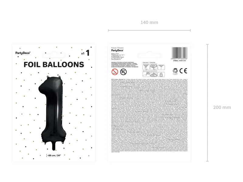 Foil Balloon Number 1 Black 34”