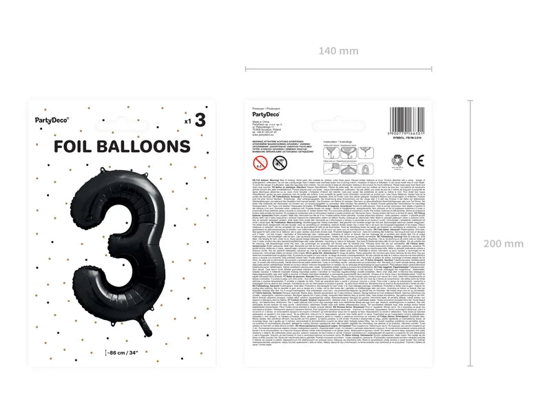 Foil Balloon Number 3 Black 34”
