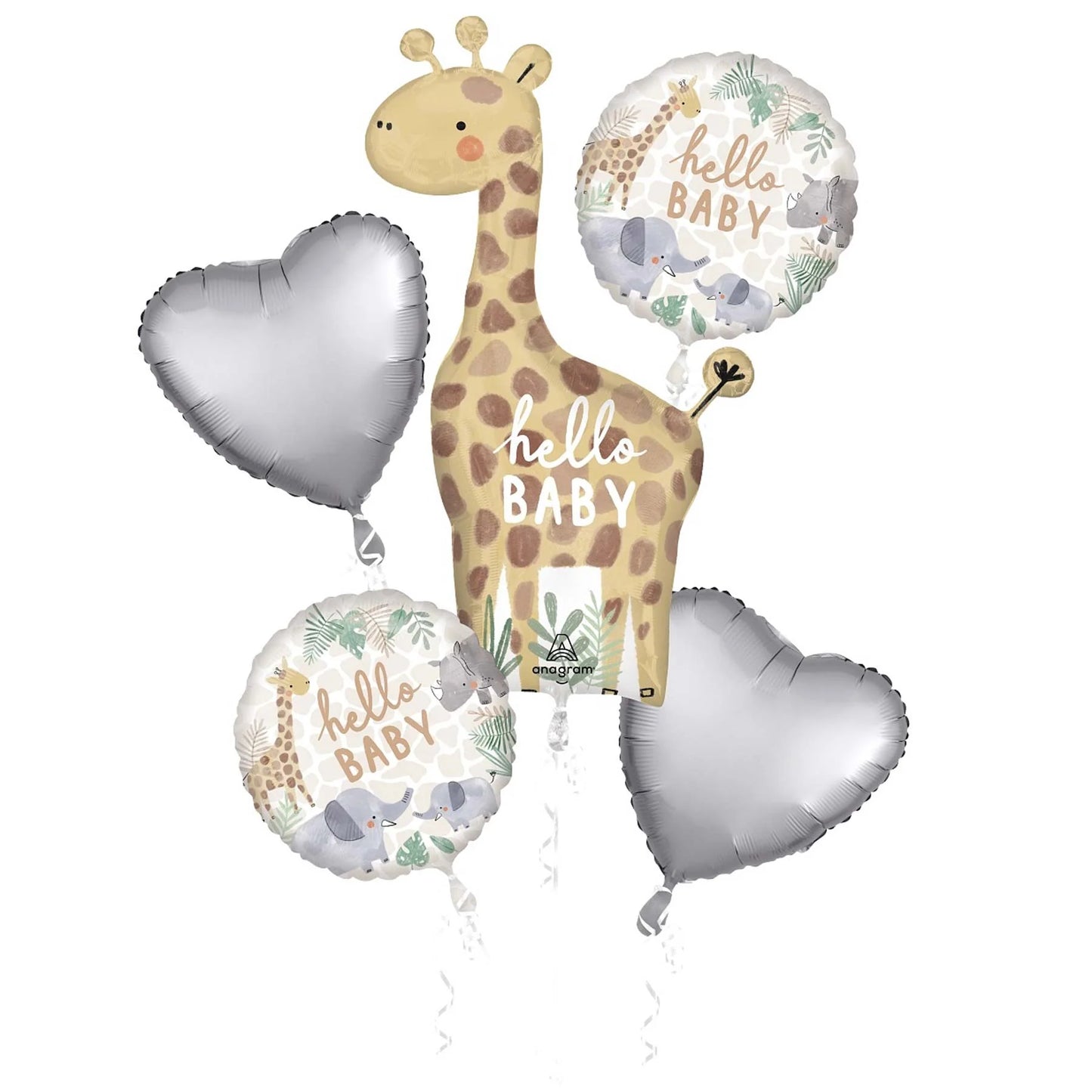 Bouquet Soft Jungle Baby Foil Balloon (x5)