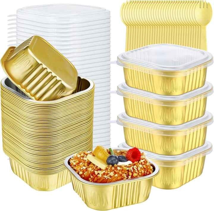 Foil Square Gold Container With Plastic Lid (25pcs)