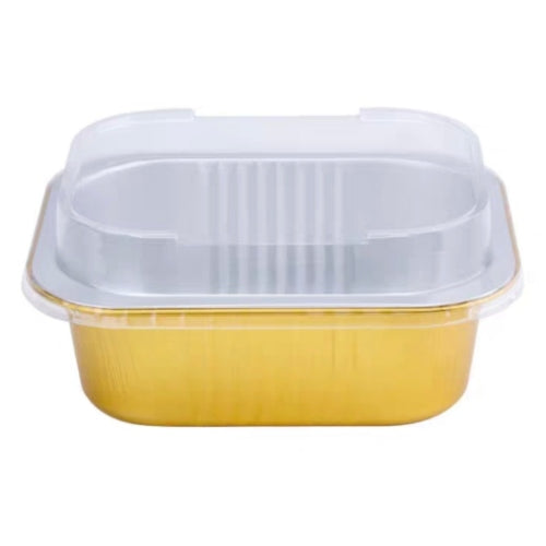 Foil Square Gold Container With Plastic Lid (25pcs)