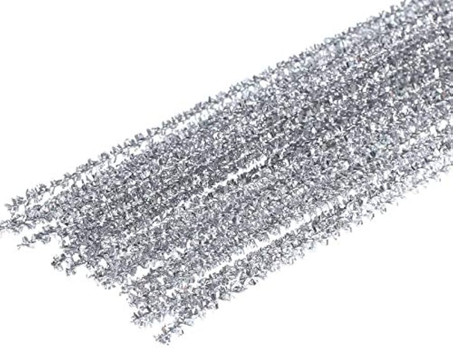 Chenille Stem Metallic Silver 12”x25pcs