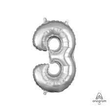 Balloon Air-Filled Number "3"- Silver