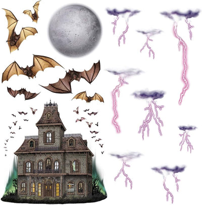 Halloween Printed Hunted House and Night Sky Props