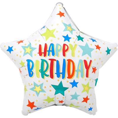 Globo 18'' Happy Birthday Estrella Blanca y estrellitas