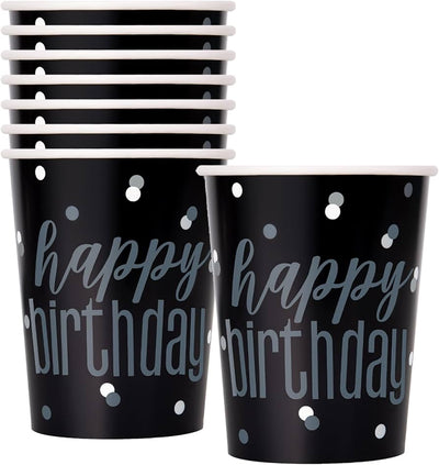 Birthday Glitz Black Vasos 9oz (x8u)
