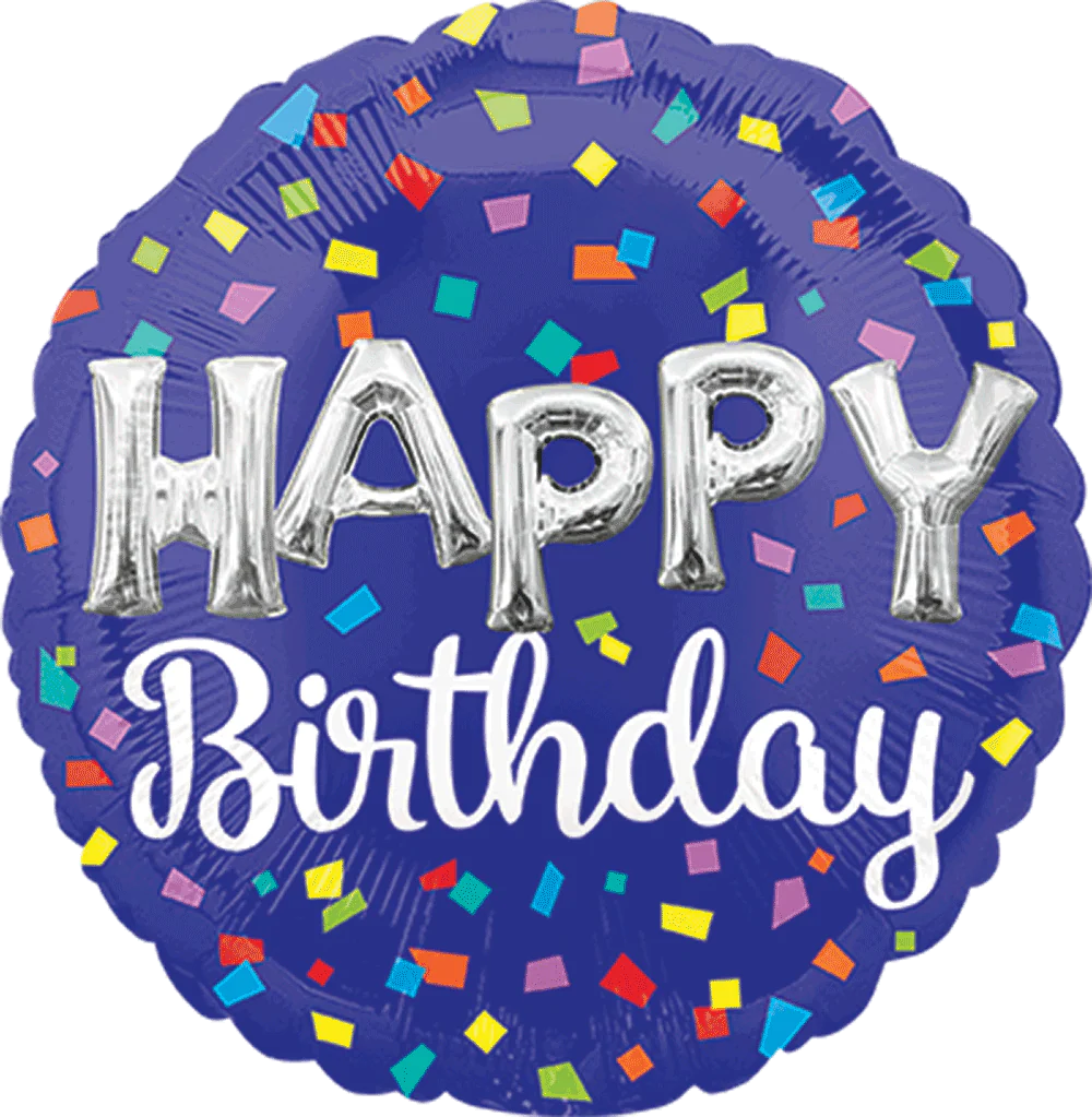 Happy Birthday Blue Confetti Balloon 18”