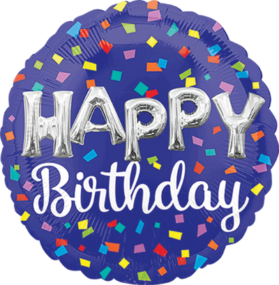 Happy Birthday Blue Confetti Balloon 18”