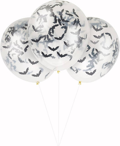 CLEAR LATEX Balloons with Bats Halloween 16” (x5u)