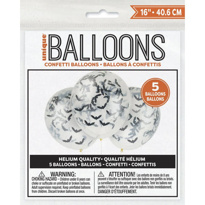 CLEAR LATEX Balloons with Bats Halloween 16” (x5u)