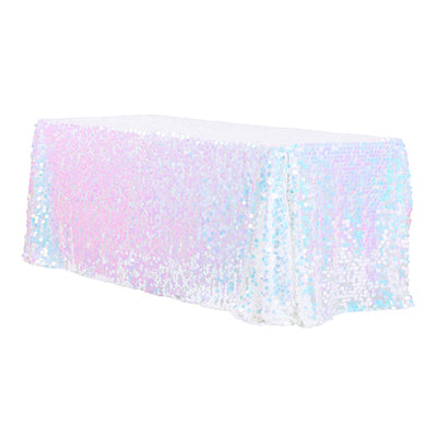 Mantel Sequin Rectangular 90" x 132" - White Iridescent