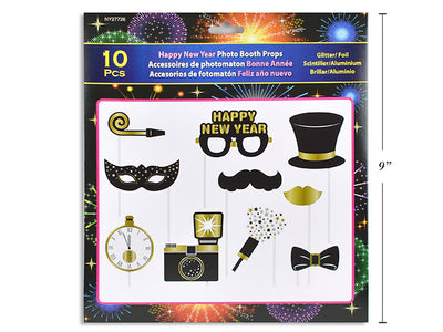 10pk New Year Glitter/ Foil Photo Booth Props. Foldover h/c.