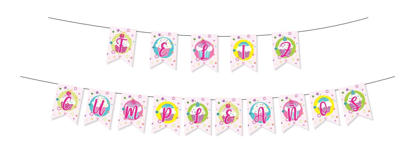 BANDERIN FELIZ CUMPLEAÑOS CUPCAKES