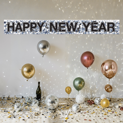 Metallic Happy New Year Fringe Banner - Silver
