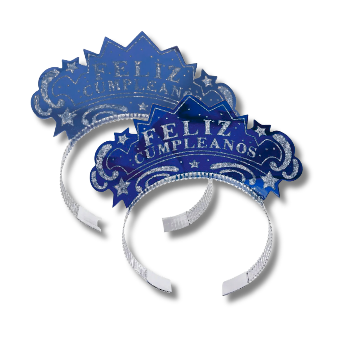 Tiara Feliz Cumpleaños Azul y Plateada (x2u)