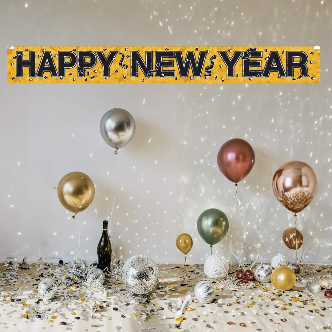 Metallic Happy New Year Fringe Banner - Gold