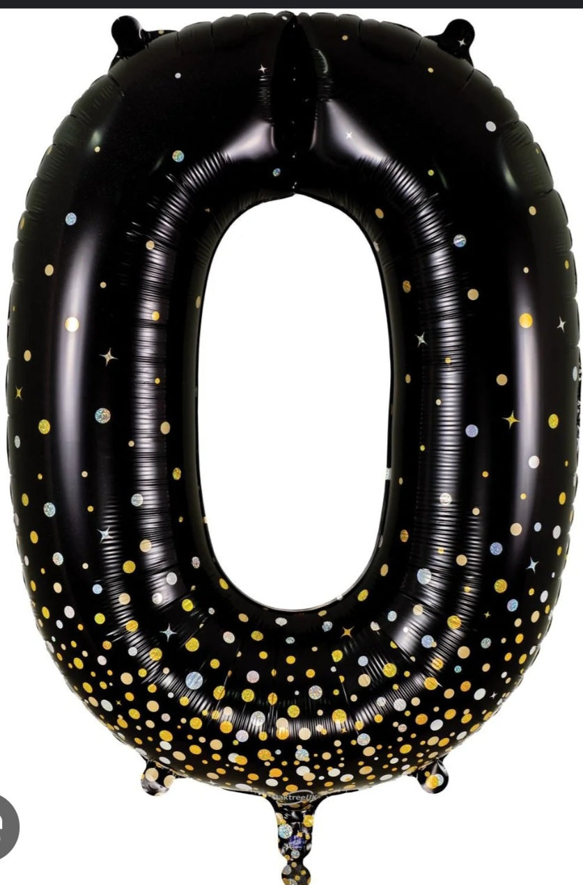 Holographic Black Gold #0 Foil Balloons 34