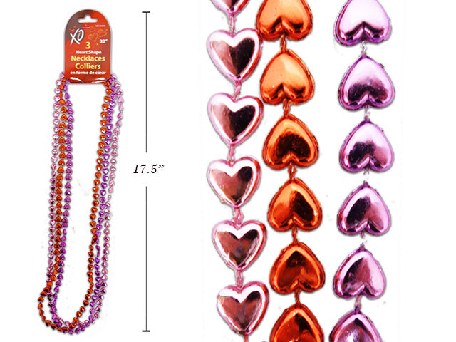 Paquete de 3 Collares de Cuentas en Forma de Corazón - 32 in