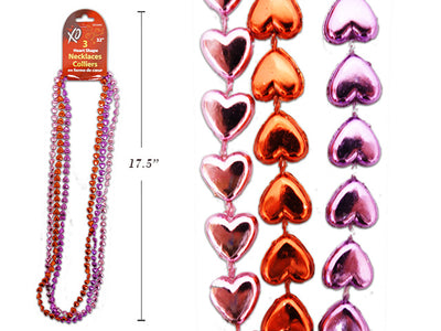 Paquete de 3 Collares de Cuentas en Forma de Corazón - 32 in