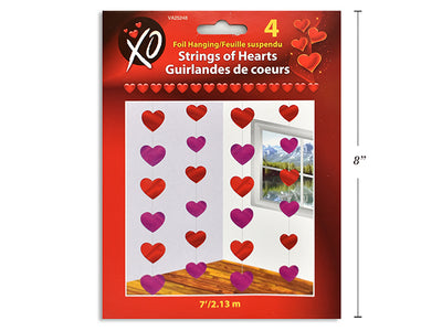 Set de 4 Guirnaldas Colgantes de Corazones – 7ft, Rojo y Rosa