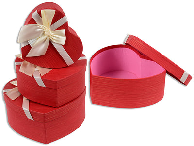 Set de 3 Cajas de Regalo en Forma de Corazón con Lazo de Satén