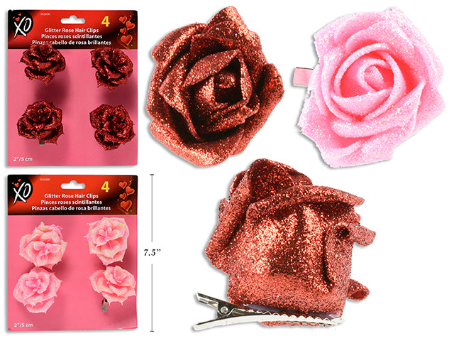 Clips con Rosas Brillantes – Rojo y Rosa (x4u)