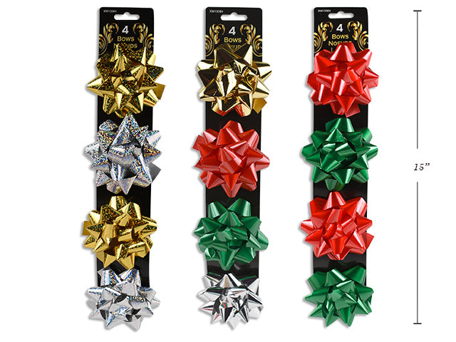 Paquete de 4 Lazos para Regalo (3.5") - 3 Estilos
