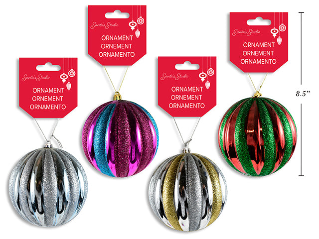 100mm Pumpkin Shape Glitter Ornaments. 4 Asst.Styles. h/c.