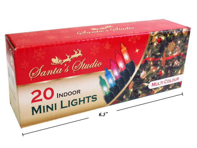 20pk Mini Indoor Lights - Multi-Colour. Straight Line. Incandescent. CSA. Colour Box.