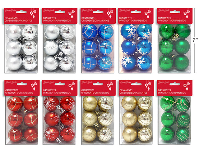 6pk 40mm Matte/Shiny Hand Painted Glitter Ornament Assortment. 6 Asst. 5th Panel PVC Box.