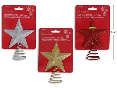 Adorno Estrella Metal Glitter Árbol 4.75" 2 Colores – Oro / Plata