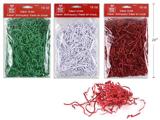 42g (1.5oz) Xmas Solid Col. Paper Shred. 3 Asst.Colours: Red/White/Green. Pbh.