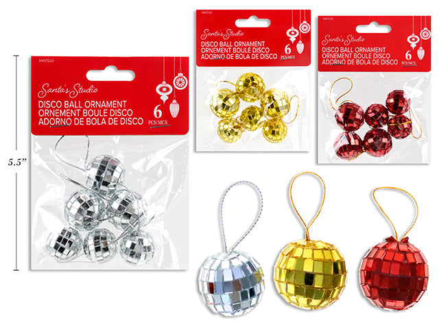 Set 6 Adornos Disco Ball Navidad con Tinsel 3 Estilos – 3 Pequeños + 3 Grandes