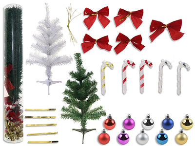 15.75in Xmas Tree Kit. Incl:5x Bows+5x Candy Cane+ 10x Ball Ornamanet. 24/Dsp. 2 Asst.PVC Tube w/LBL.