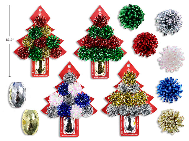 10pk Xmas Metallic Starburst Bow w/Ribbon. Incl: 10x Bows + 1x Ribbon. 4 Asst.  Toc.
