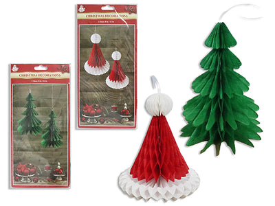 Set 2 Adornos 3D Colgante Navidad Sombrero Santa / Árbol