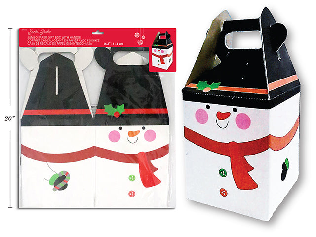 16.3in Xmas Snowman Jumbo Paper Gift Box w/Handle Pbh.