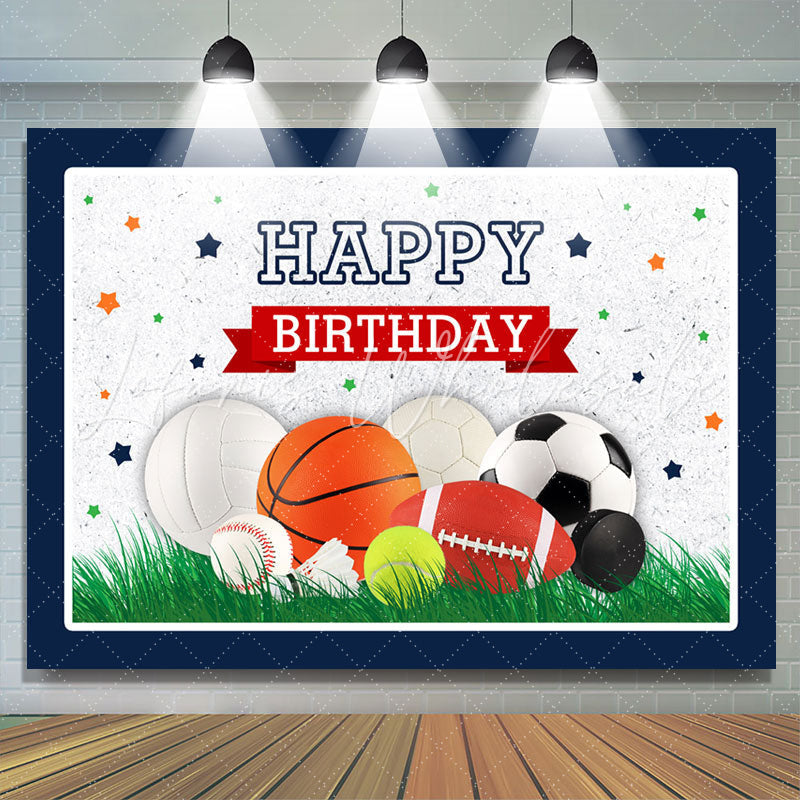 Green Grass Sports Balls Backdrop