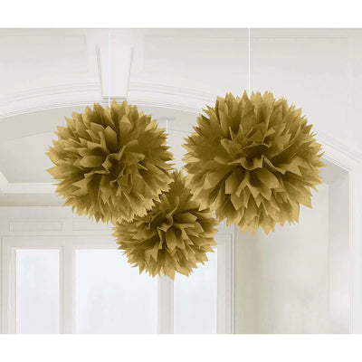 POM POM DORADO ESPONJOSO (3 UNIDADES) COLGANTE