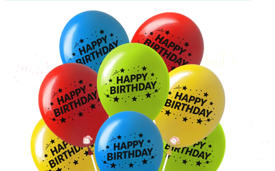 Latex Balloon 12" Happy Bday Bright Assorted (x8u)