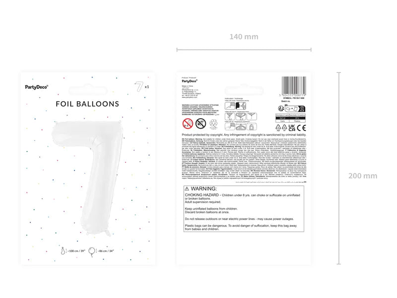 Number 7 Foil Balloon 34in White Jumbo