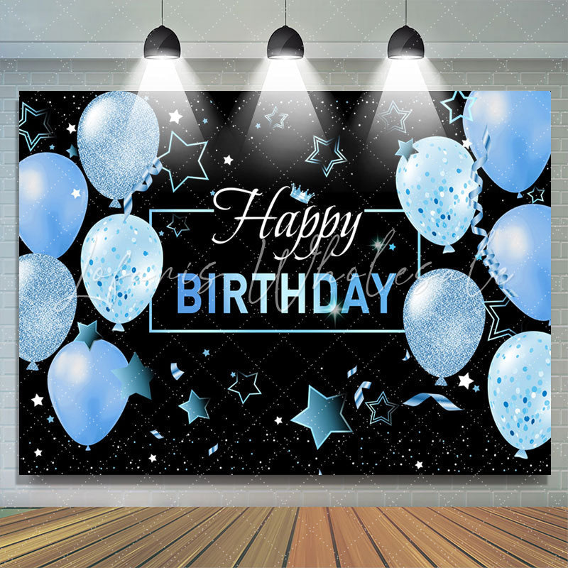 Black Blue Balloons Stars Happy Birthday Backdrop (x1u)