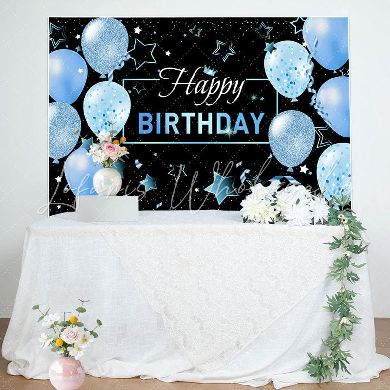 Black Blue Balloons Stars Happy Birthday Backdrop (x1u)