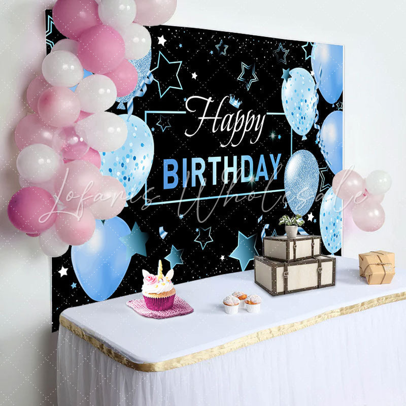 Black Blue Balloons Stars Happy Birthday Backdrop (x1u)