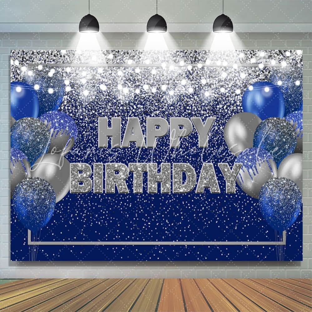 Blue and Silver Balloon Happy Birthday Backdrop (x1u)
