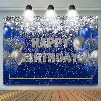 Blue and Silver Balloon Happy Birthday Backdrop (x1u)