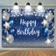 Blue and Silver Star Balloon Happy Birthday Backdrop (x1u)