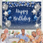 Blue and Silver Star Balloon Happy Birthday Backdrop (x1u)
