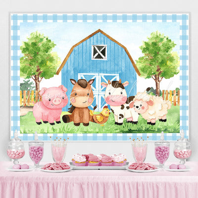 Blue farm cartoon animal photo Backdrop for children